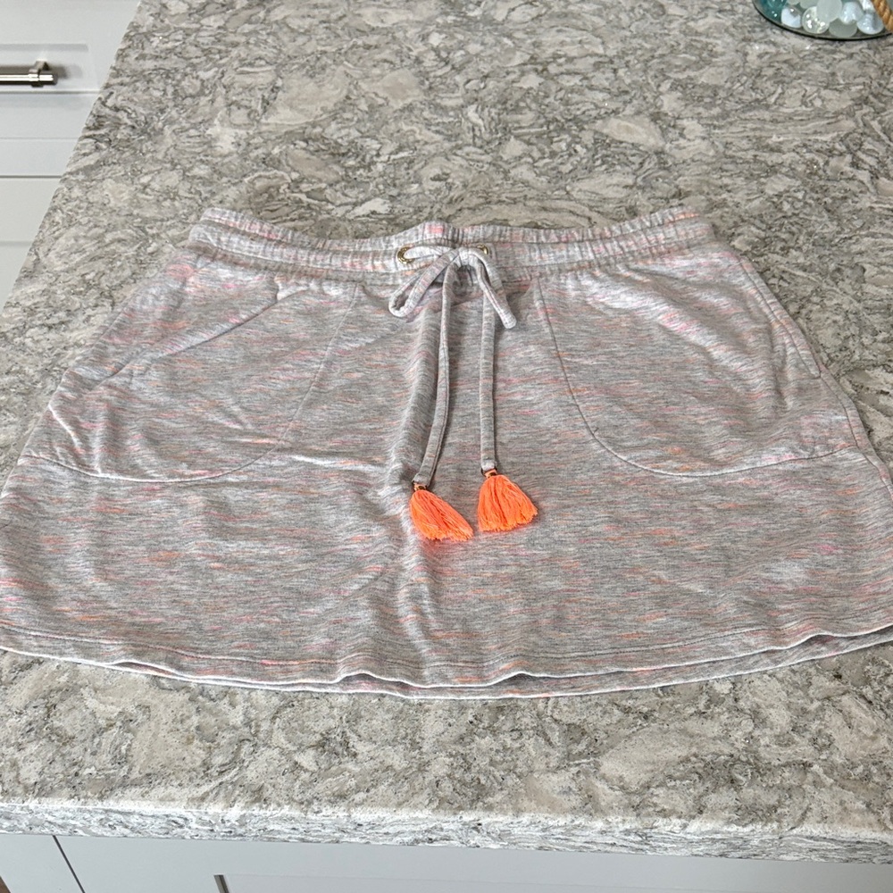 Casual Heathered Drawstring Mini Skirt with Tassels - Pink/orange/Gray